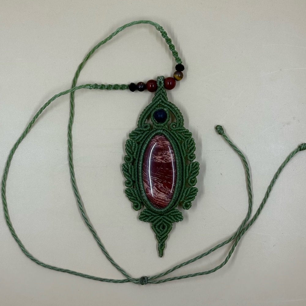 Boho Macramé Necklace with Jasper Gemstone